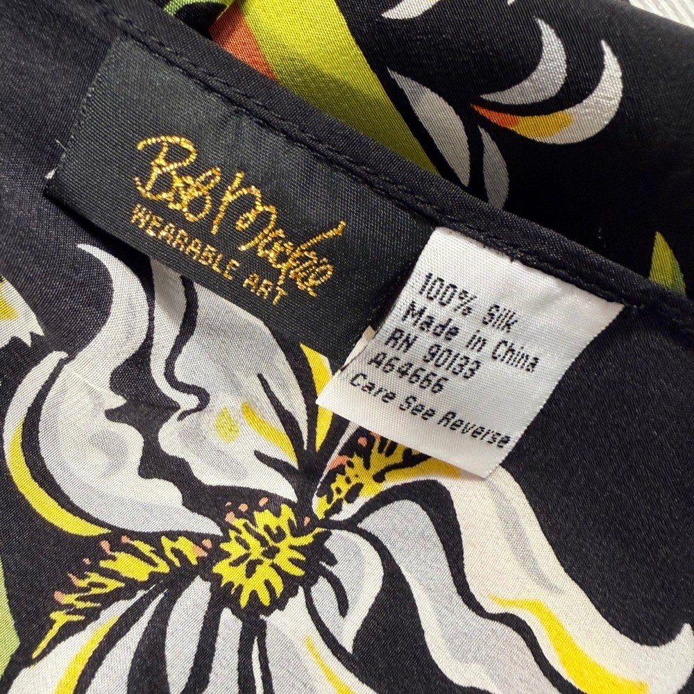 Bob Mackie Scarf OS Black Silk Polka Dot Floral Wearable Art Long Rectangle - Picture 2 of 10